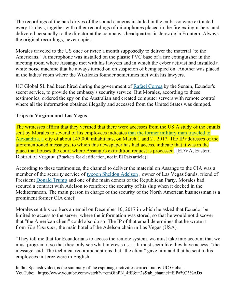 Plucille54's tweet photo. Attention!! @BellaMagnani's tweet from Jan 2020!!
El Pais 'spotting' emails sent to EDVA from UC Global! *IMPORTANT* did NOT get enough traction!
Should be another nail in shutting down the prosecution of #JulianAssange!!
#CIA #SpyOp
Here's an handout if you'd like to share it! https://t.co/NZnUZPZfIM