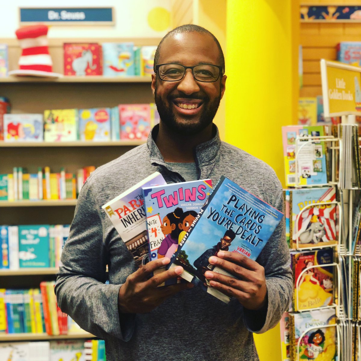 BNRoundRock's tweet photo. The incomparable @varianjohnson just stopped in and signed copies of his amazing books!! Find autographed copies of Playing the Cards You’re Dealt, The Parker Inheritance, Twins (a Finalist for Barnes &amp; Noble best children’s book of 2020) today at your #roundrock #barnesandnoble https://t.co/rjoG6KsEK4