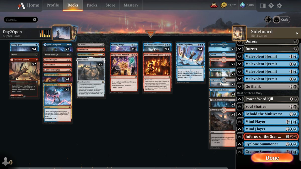 nahuitweets's tweet photo. 1-2 on day 2 of the #MTGArena open, grixis list from @gabnassif tweaked here and there. Both losses came from right card at the right moment in game 3, but deck has been a blast! https://t.co/IfucmUS0bX
