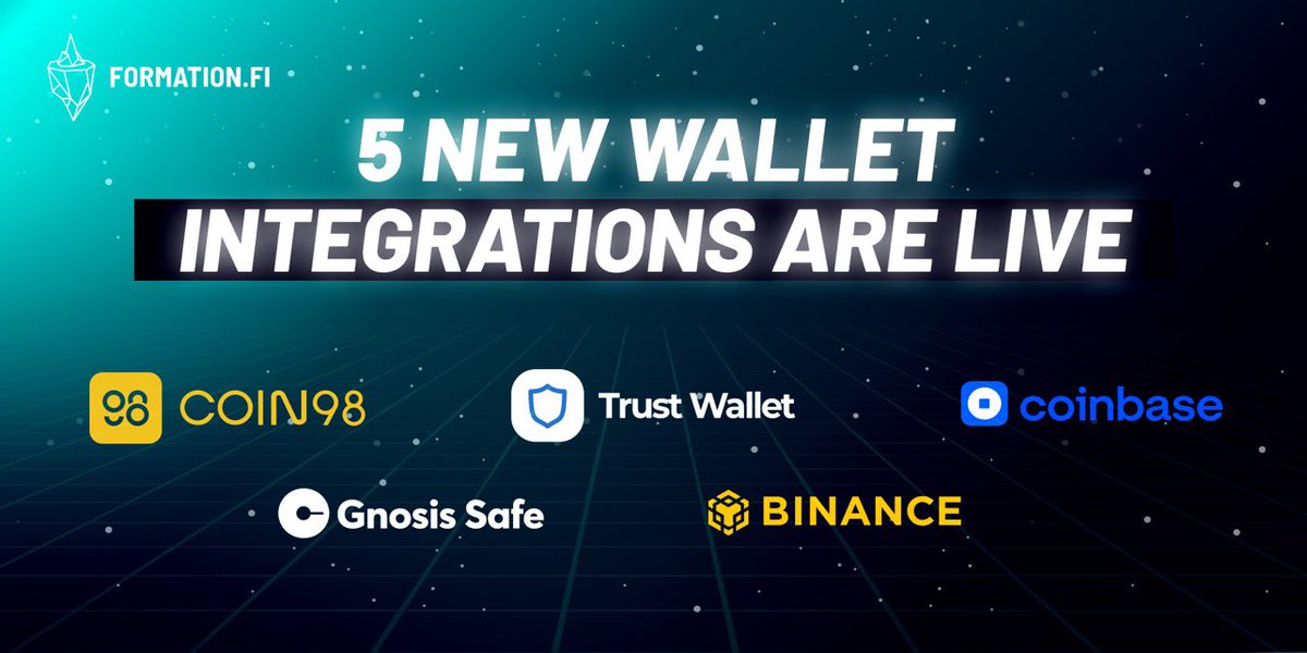 every_finance's tweet image. Formation Fi: Wallet Updates 💪😇

5 New Wallet integrations are live! $FORM 👻 
@coin98_wallet @TrustWallet @CoinbaseWallet @gnosisSafe @binance 

App: app.formation.fi