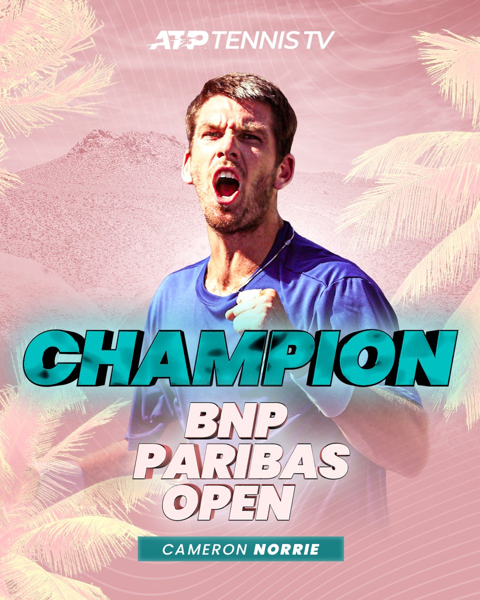 TennisTV's tweet photo. Cam-ifornia Dreaming 🏝

Britain's @cam_norrie defeats Basilashvili to win the 2021 @BNPPARIBASOPEN - his first Masters 1000 title! 🇬🇧

#BNPPO21 https://t.co/jB6Ej1qnbF