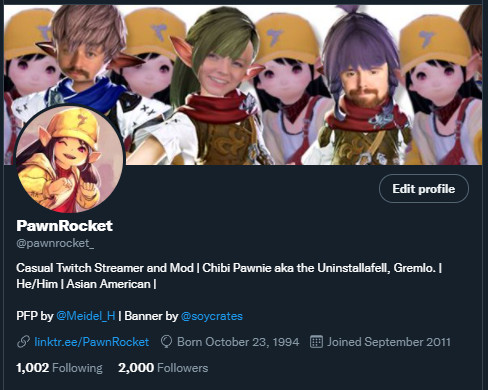 pawnrocket_'s tweet photo. Thanks everyone for over 2000 followers on Twitter and Twitch. I'll be holding a Mogstation giveaway to celebrate! Follow, like and RT this tweet to enter!

I'll be picking the winners on my birthday, the 23rd!

1st: Any Item of choice!
2nd: Any outfit!
3rd: Side Step emote! https://t.co/yzbXALzTUw