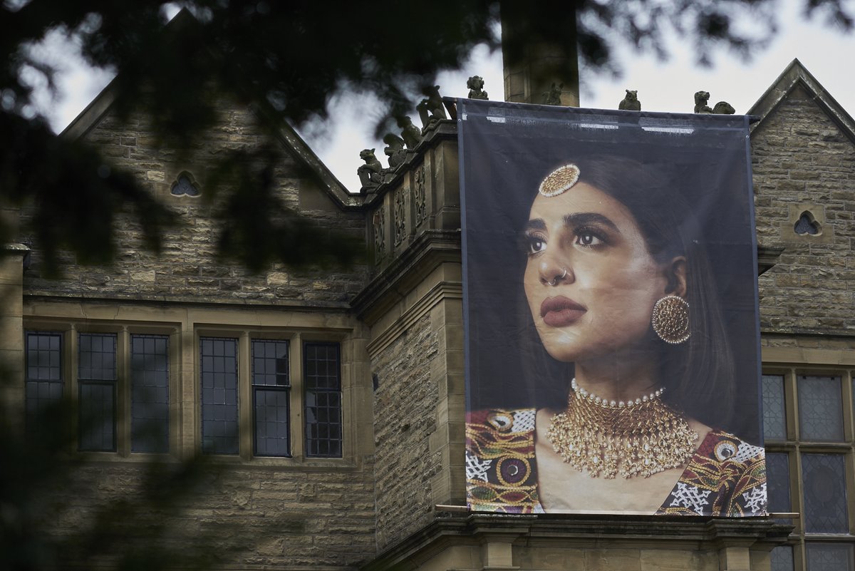Can't go anywhere in East Lancashire without seeing a giant ophoto on a building.
<a href="/AzraaMotala/">Azraa</a> Unapologetic at <a href="/ArtHaworth/">Haworth Art Gallery and Artists' Studios</a> part of the @TextileBiennial