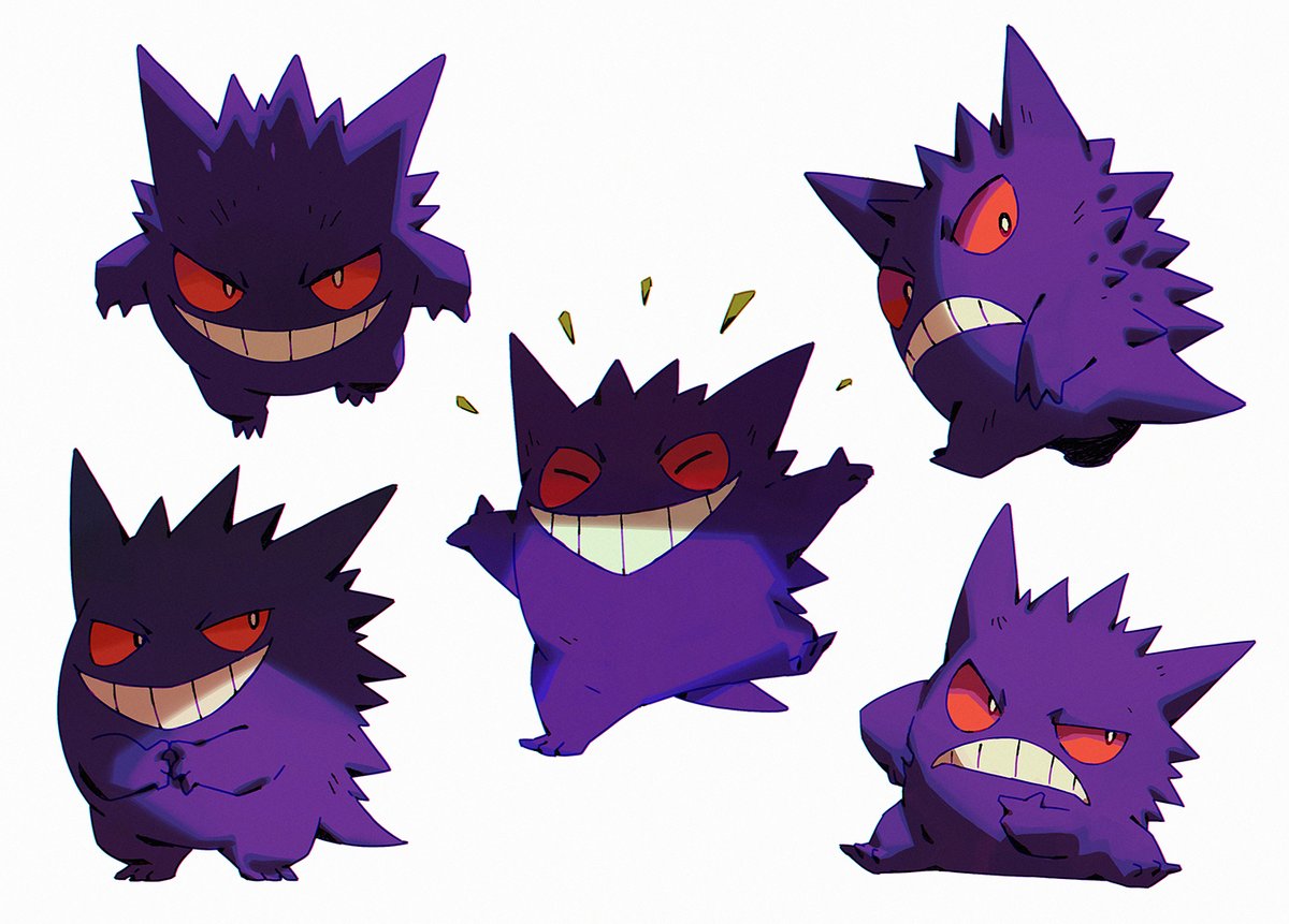 gengar pokemon (creature) tongue no humans teeth white background multiple views simple background  illustration images