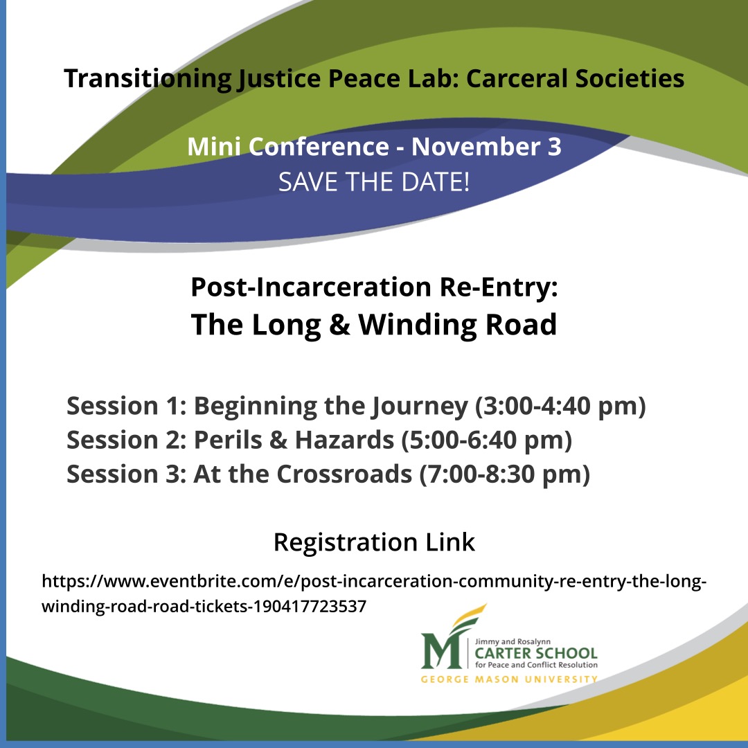 DAndDProject's tweet image. Transitioning Justice Peace Lab~Carceral Societies Section Mini Conference~Post-Incarceration Re-Entry: The Long &amp;amp; Winding Road. Register using the link below. Join us to explore the realities and the possibilities for the 95% of individuals who will return home from prison.