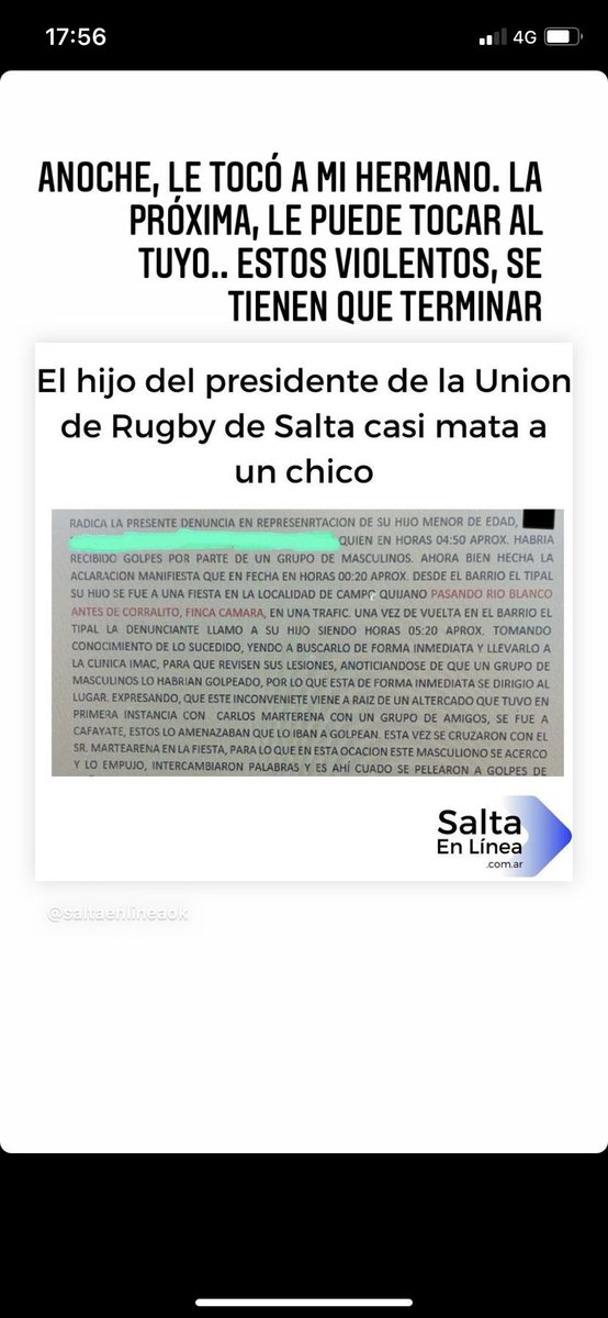 SantiLopezG1's tweet photo. Ayer le tocó a mi hermano.. Fue a pasarla bien, a una fiesta, como cualquier chico más, hoy la cuenta porque la suerte estuvo de su lado.
Lo patearon entre diez chicos, jugadores de jockey club de salta. https://t.co/BdKq7BzFDa
