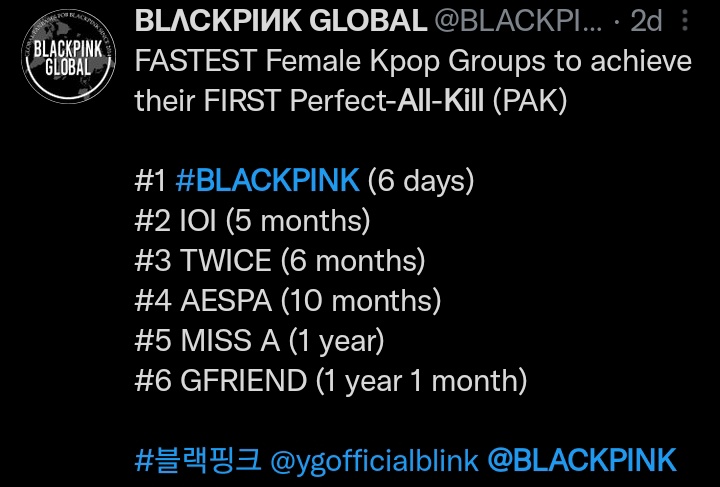 BB_GoldWing's tweet photo. Saberemos q BLACKPINK tiene competencia cuando un gg rookie supere este recor mientras tanto nadie es competencia para las reinas 👑 https://t.co/BIfSj2isz3