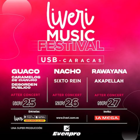 Liveri Music Festival: Rawayana, <a href="/OficialGuaco/">Guaco</a> , Nacho, Caramelos de Cianuro, Sixto Rein, <a href="/desordenpublico/">Desorden Público</a> opinionynoticias.com/arte-/40197-li… #Concierto