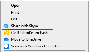 lucian_liu's tweet image. 想装一个查看文件md5 hash的工具，发现Win10已自带这功能，研究了下给整合到右键菜单了。方法是在\HKEY_CLASSES_ROOT\*\shell\新建键值，名称任意如md5sum，可以建Icon字段指定一个ico文件（最好16x16）。再新建command键值，默认字符值cmd /k certutil -hashfile &quot;%1&quot; md5。
