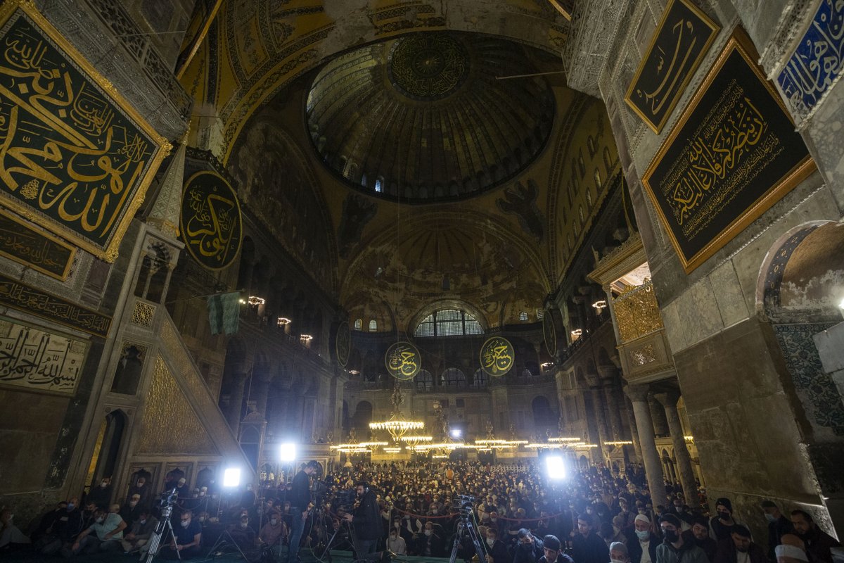 trtworld's tweet photo. In pictures: Muslims mark the birthday of the Prophet Muhammad in a celebration known as Mawlid al Nabi at Hagia Sophia Grand Mosque in Istanbul ☪️ 🕊️ https://t.co/YspjwJWYdf