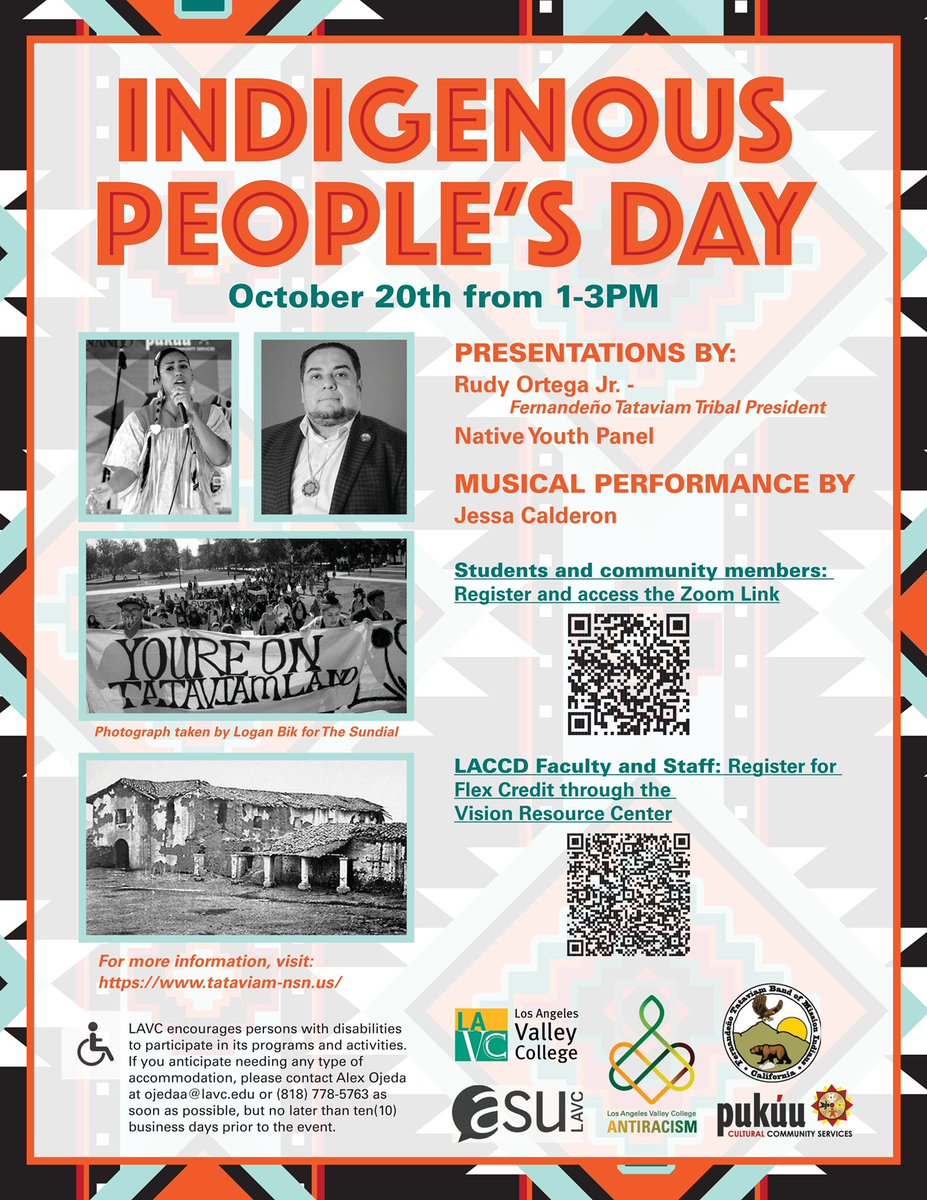 LAVC_WC's tweet photo. LAVC is hosting Indigenous People’s Day! Join us on Zoom Oct 23rd from 1 to 3 pm! We can’t wait to see you there 🤩 https://t.co/BEQxyOpgKa