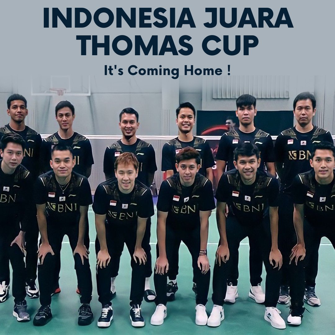 Alhamdulillah, setelah menanti 19 tahun lamanya, akhirnya Piala Thomas kembali pulang ke Indonesia.

Terima kasih atas perjuangannya untuk seluruh tim Thomas Cup Indonesia. Ini adalah bukti bahwa Indonesia masih macan bulutangkis dunia!

#Thomascup #Thomascup2021 #surabaya #PBSI