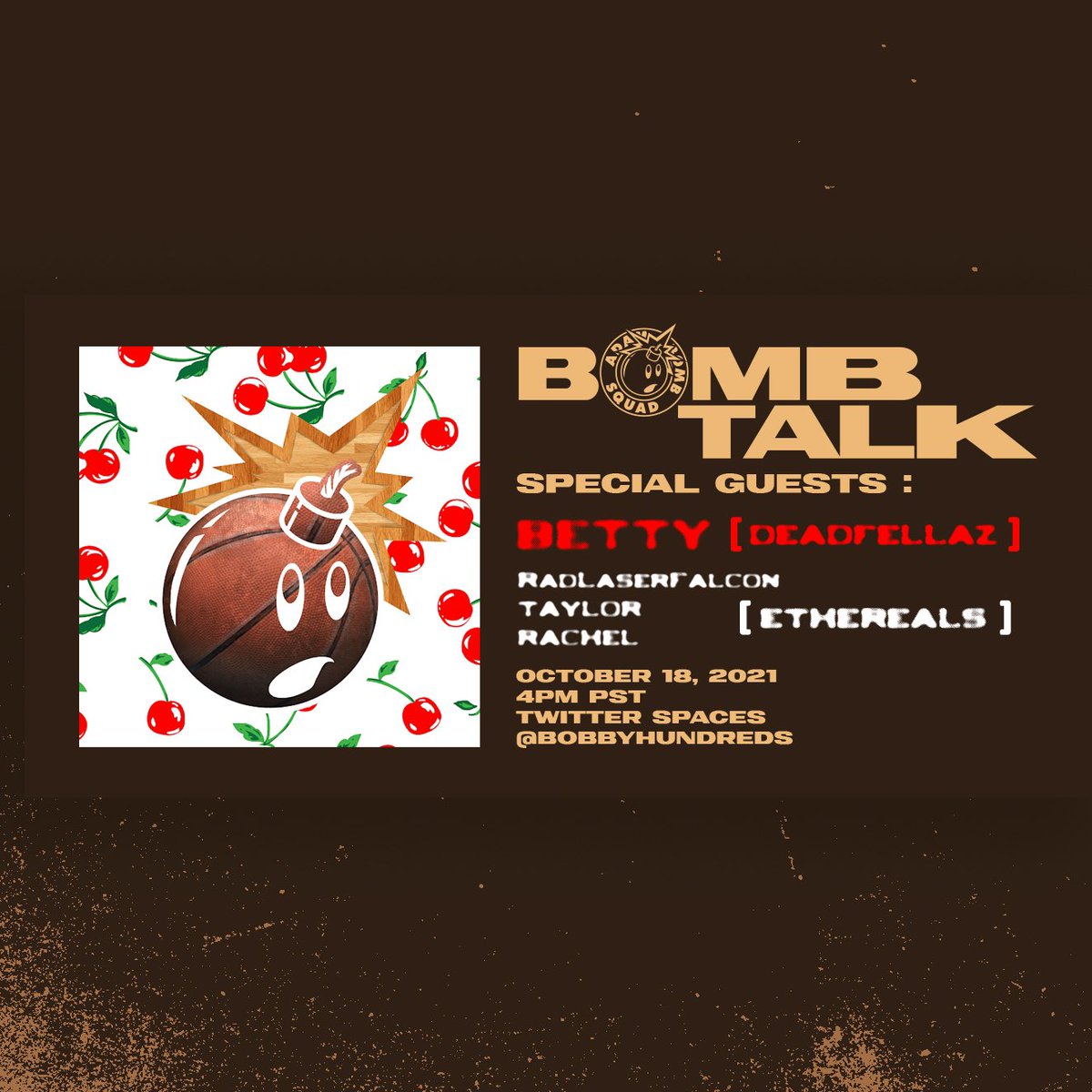 bobbyhundreds's tweet image. Tomorrow’s @AdamBombSquad Bomb Talk is with a few of your favorite female founders in the NFT space: @betty_nft of @Deadfellaznft and @RadLaserFalcon @Nthestarrs @RachelWolchin of @Etherealswtf