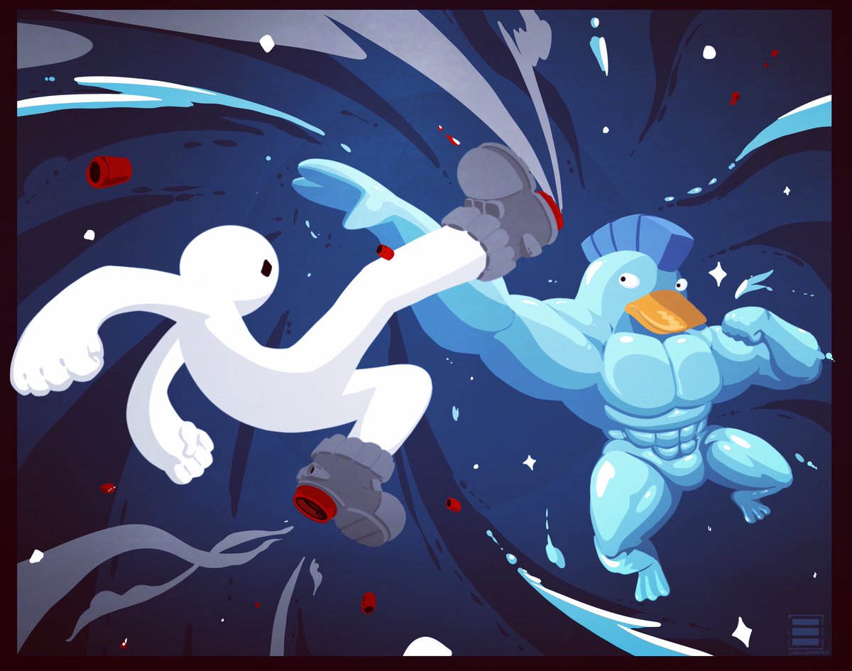 OasisCommander's tweet image. Clash!  Welltaro vs UltraFishbunjin 300 #inktober @FraymakersGame @OjiroFumoto