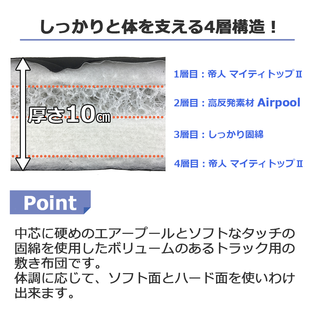 nemurich22's tweet photo. 🥰硬めの寝心地が好みの方にオススメのお布団🥰
🍎中芯のAirpoolは反発力が高く、横になっても体が沈み込むのを防ぐ
🍎体の中心をしっかり支えてどんな体勢で寝ても体が痛くなりにくい❣️
🍎幅55cmのスリムタイプでトラックの寝台にピッタリ😊
https://t.co/ViSGsuKWRt
#トラック　＃布団　＃マットレス https://t.co/KCPqfQIYsC