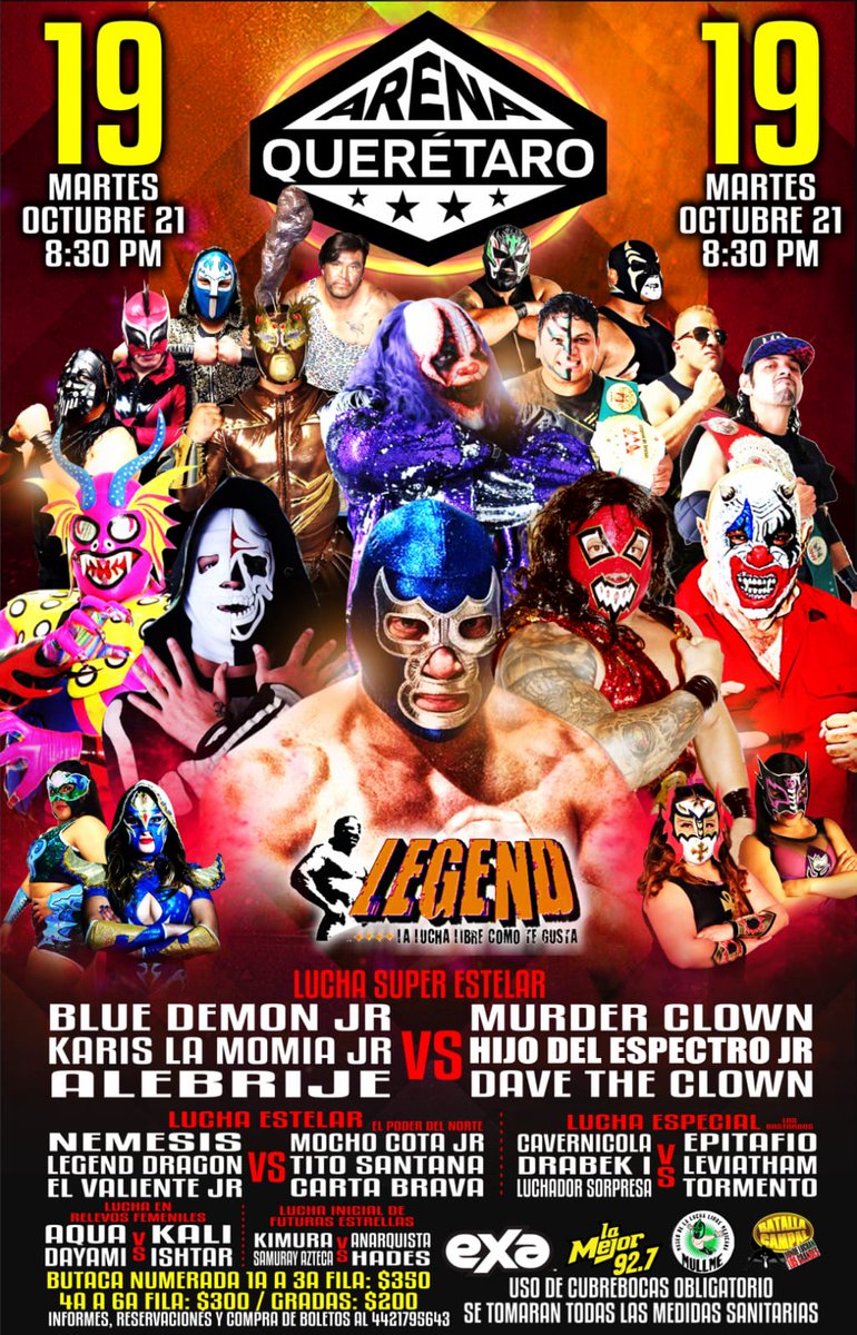 🔥🔥ACTUALIZACION🔥🔥

Cartel #ArenaQuerétaro

La mejor acción de <a href="/luchalibreaaa/">Lucha Libre AAA Worldwide</a> vuelve para continuar con la temporada luchistica de los martes clásicos de lucha libre. 

🚧CUPO LIMITADO🚧

<a href="/BlueDemonjr/">Blue Demon ®™</a> <a href="/AAA_Karis/">Karis La Momia Jr</a> <a href="/murderelgrande/">murderelgrande</a> <a href="/dave_clown/">DAVE THE CLOWN OFICIAL MX</a> <a href="/cartabrava8/">Carta Brava AAA 8</a> <a href="/bastardos3aull/">@Bastardos3Aull</a>