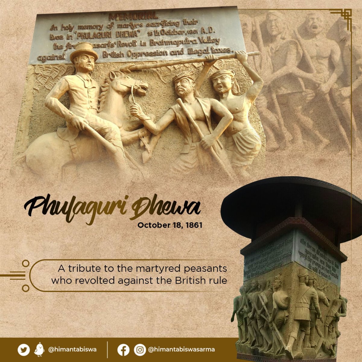 himantabiswa's tweet photo. Today marks the 160th anniversary of the first peasant uprising in Assam against the British Raj.

I offer my humble tributes to the martyrs of Phulaguri Dhewa who had sacrificed their lives for the motherland. https://t.co/CMkryio4Ht