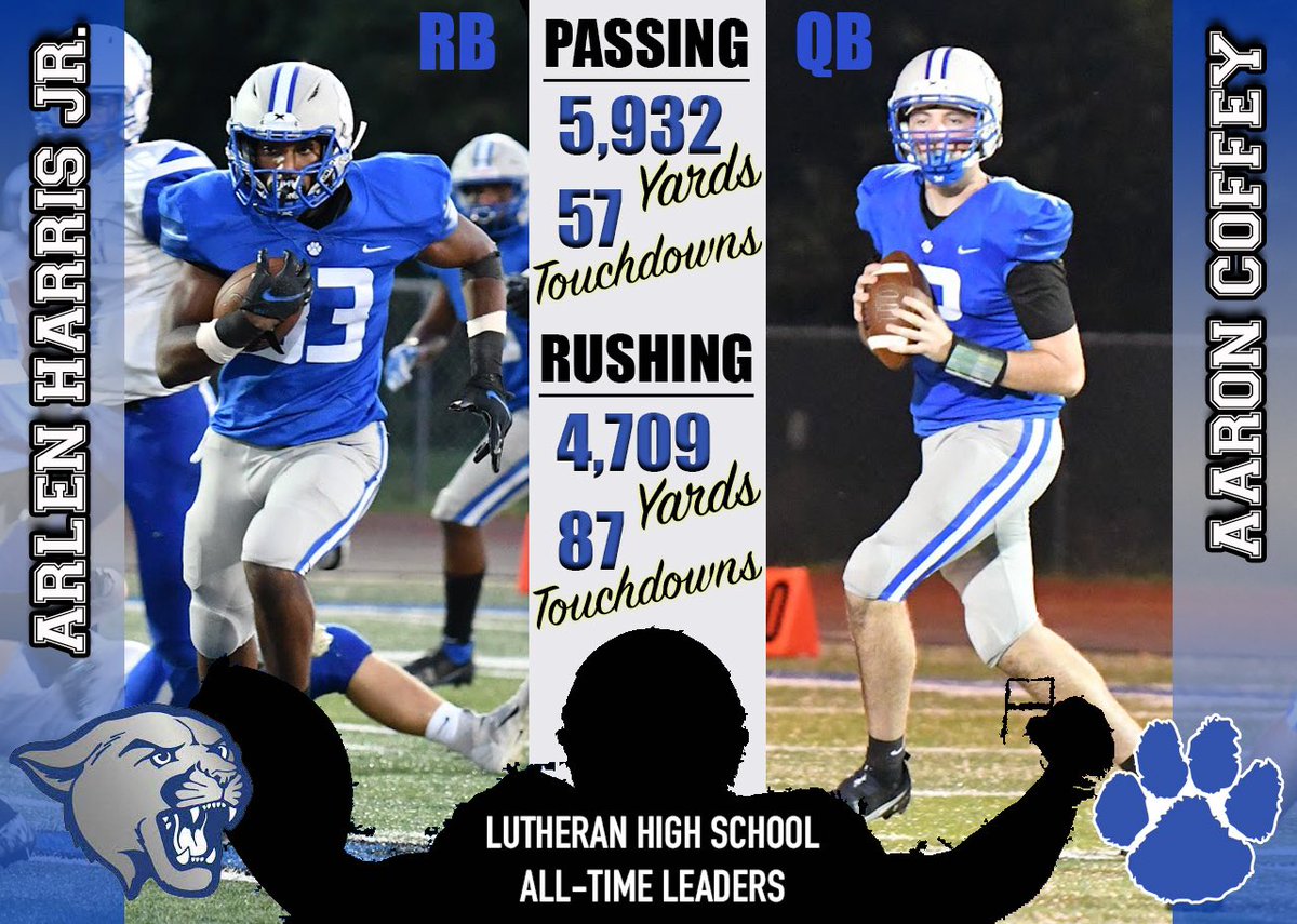 lhscougarfb's tweet photo. With 1 game left in the regular season @arlenharrisjr33 @AaronCoffey19 continue to drill their names in the @lhscougarfb history books! #C4L #NewBreed #PawsUp #Captains #AllTimeLeaders https://t.co/avdio4hop5