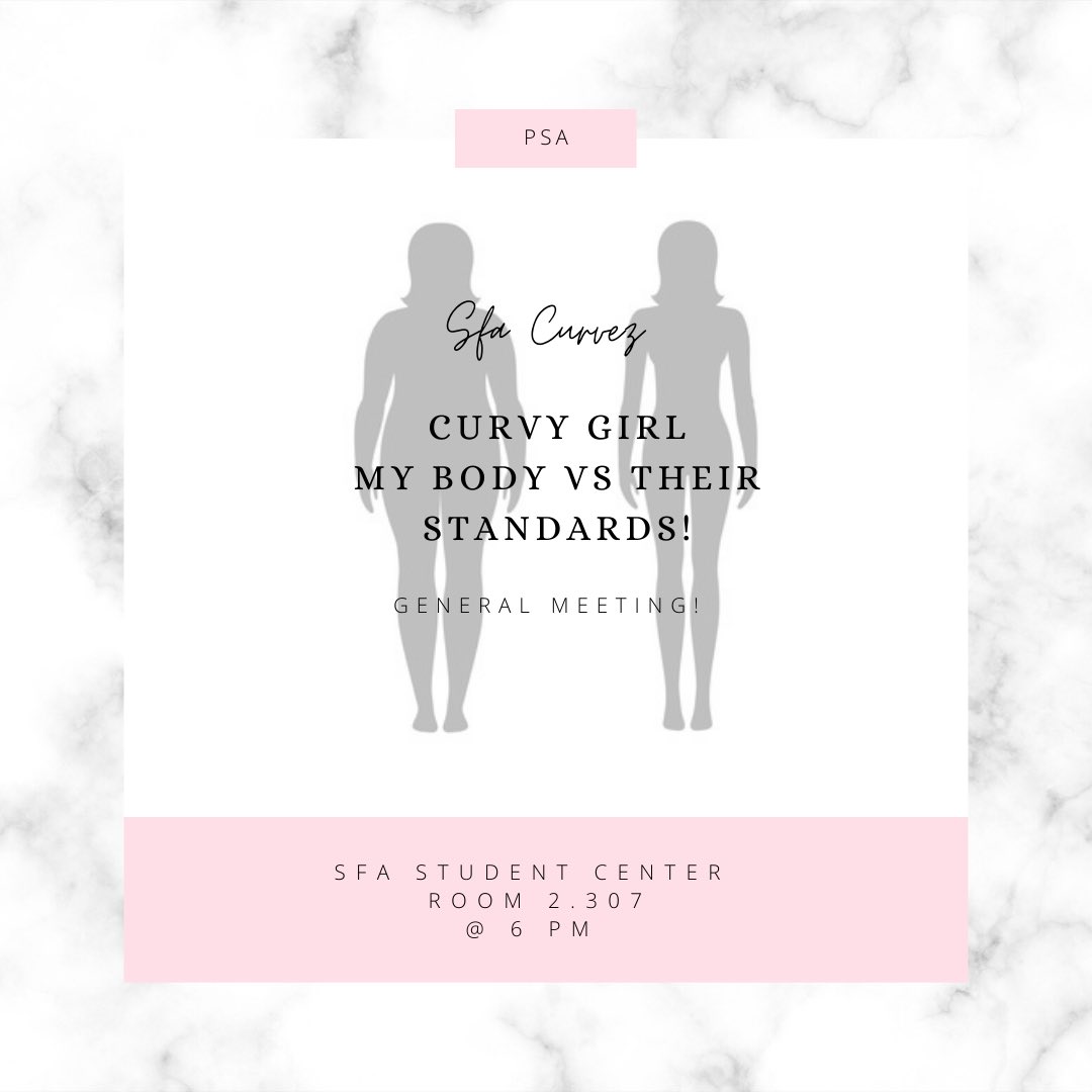 Hey ladies ☺️💜 
Tomorrow at 6pm we will have our general meeting, join us for a conversation on “my body vs their standards” in room 2.307 of the student center ! ALSO following our meeting we will have our pageant interest meeting, please dm us with any questions!