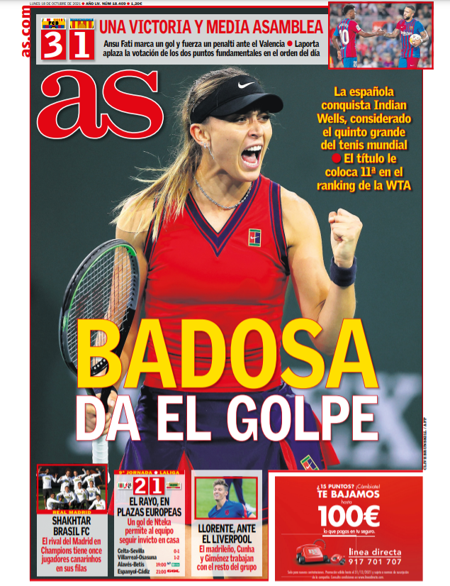 diarioas's tweet photo. 🗞️ Esta es nuestra #PortadAS de hoy, lunes 18 de octubre
📰 BADOSA DA EL GOLPE https://t.co/NHkyeluGtr
