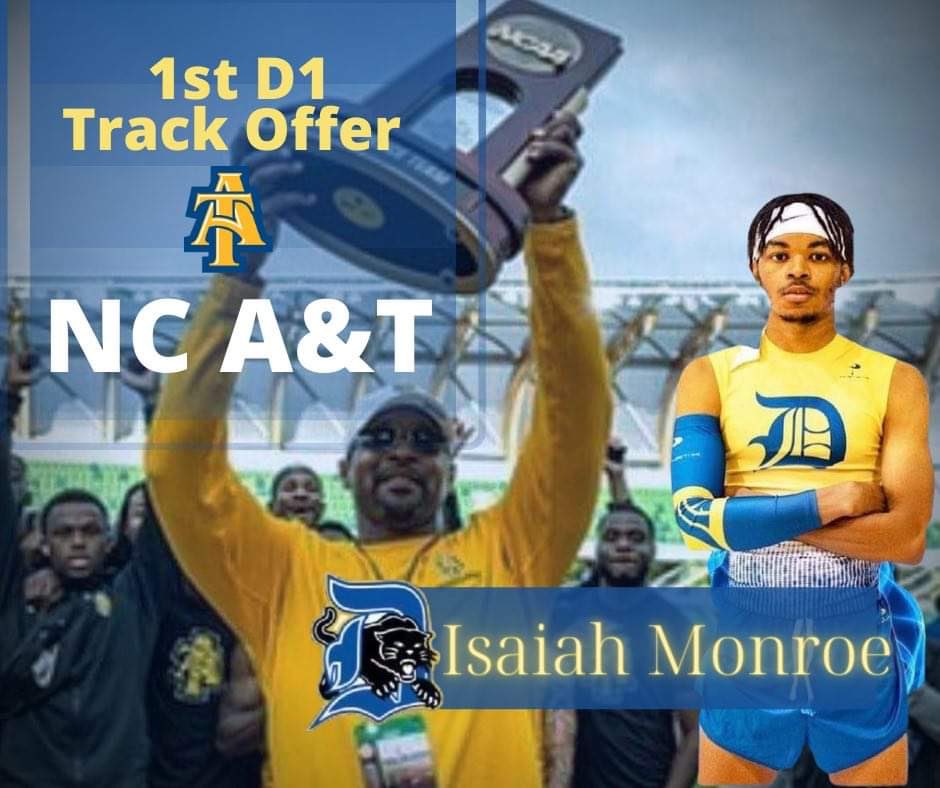TheLarryMonroe's tweet photo. Blessed and excited to receive a scholarship offer from NCA&TSU. 🙌🏽 TGBTG @DudleyTrack @WeAreDHS @milesplit @JoeSireraSports @NCATAGGIES @AggieMarketing https://t.co/uHzNvucDMJ