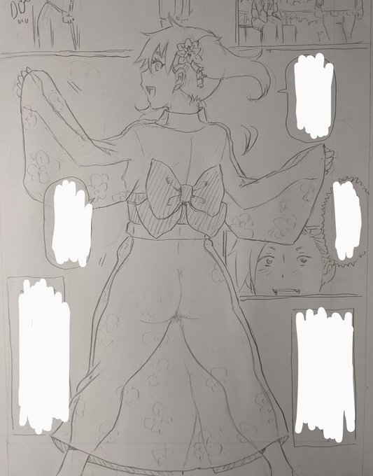 まだネーム段階だけど浴衣が透けてノーブラノーパンだと分かるコマ。原稿でどうエロく仕上げるか今から楽しみ 