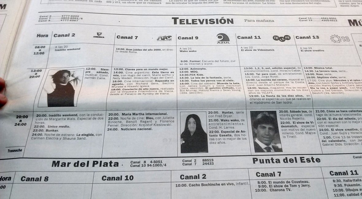 03_10_2000's tweet photo. Les traigo la programación del sábado 1ro de enero del 2000. La programación del nuevo milenio. Hagamos memoria... ¿Algo suena familiar?

#50huellasET @Altax4D #70añosTVArgentina https://t.co/t1UEAFchvn