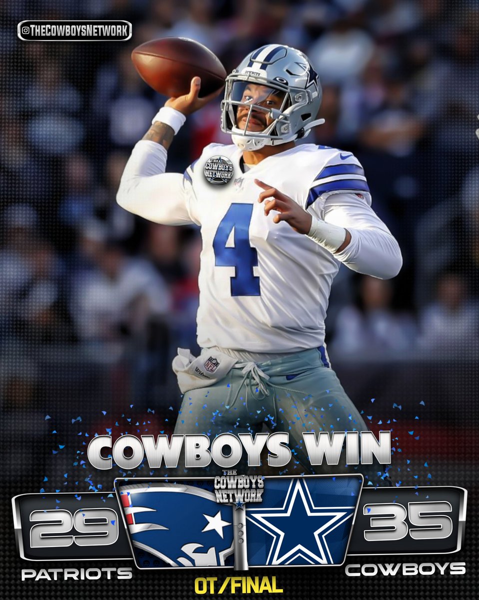 Dallas Cowboys Network on X: 'COWBOYS WIN! OT/FINAL SCORE: Cowboys 35 vs  Patriots 29 ✭ #dallascowboys  / X