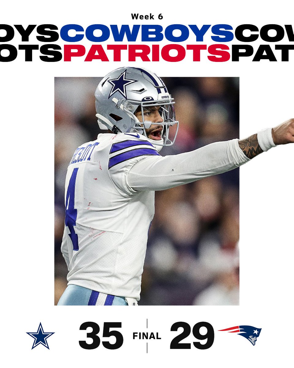 ESPNNFL's tweet photo. Dallas walks into New England and gets the overtime win 🤠 https://t.co/iTJ0sRcldh
