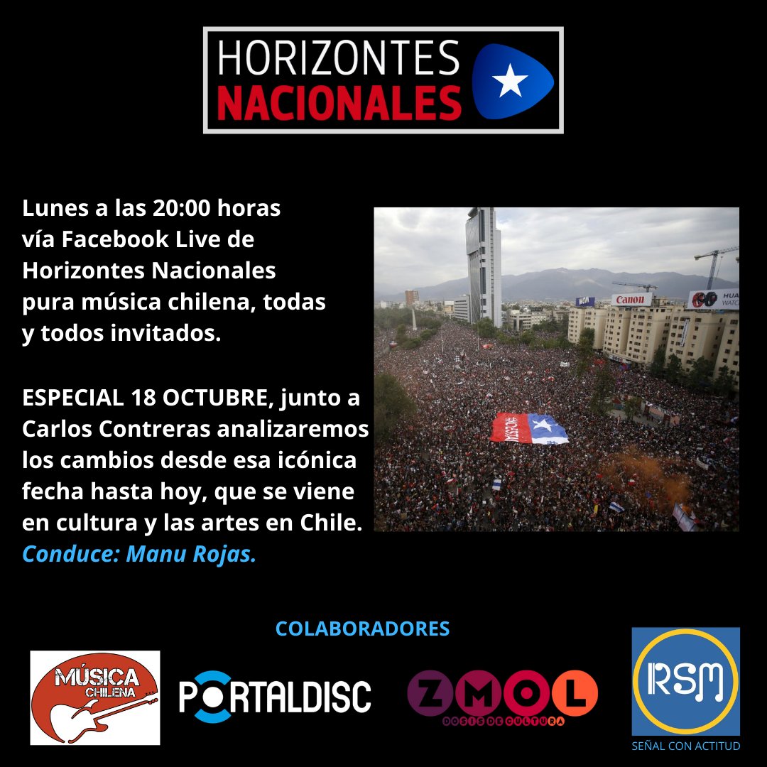 manurojasfotos's tweet photo. Lunes especial, junto al fotógrafo Carlos Contreras, a las 20:00 horas vía Facebook Live de Horizontes Nacionales, los y las esperamos...¡¡¡
.
#18octubre
#fotografos
#culturaenchile
#portaldisc
#zmol
#musicachilena🇨🇱
#horizontesnacionales
#radiosanmiguelonline https://t.co/ZCzMjvTftb