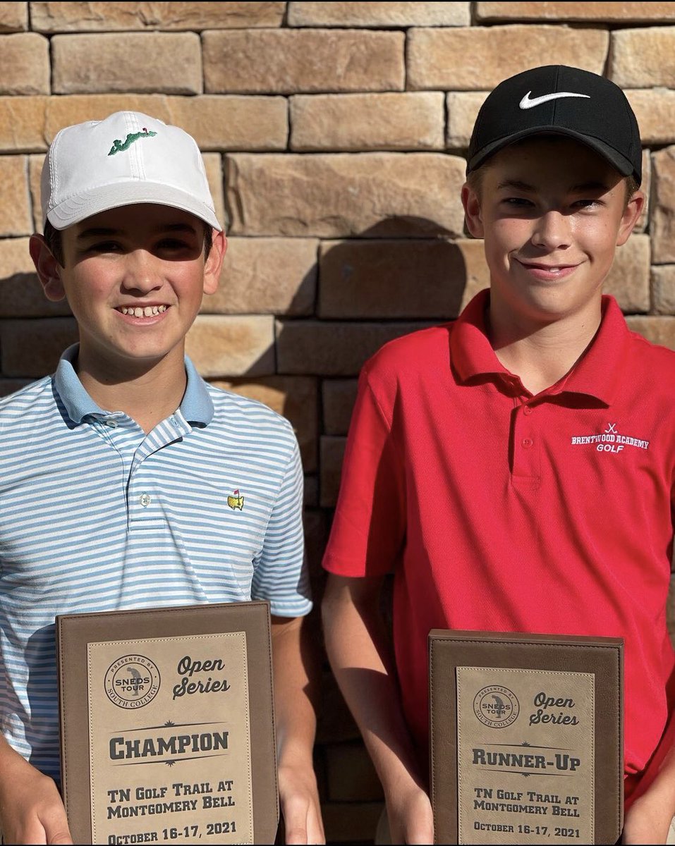 🍁🏆 

Fall weather made its tournament debut this weekend at Montgomery Bell! These👇 top finishers were all about it…

Boys 15-18
🥇Blades Brown
🥈Will Pinson

Girls 12-18
🥇Ella Cress
🥈Reagan Robinson

Boys 14 &amp; U
🥇Andrew Sciortino
🥈Stewart Claassen
#snedstour2021