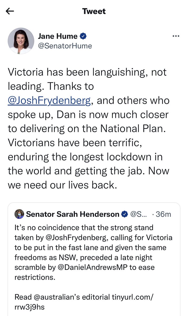 MartinPakula's tweet photo. It would be comical if it wasn’t so sad. Is Josh that fragile? Does he need a cheer squad saying “thanks Josh, it was all because of you”? 

Do you really think that’s how it works? Josh sends a tweet &amp; everyone, including public health, scrambles to comply? 

Have some dignity https://t.co/24ipkIcYlK