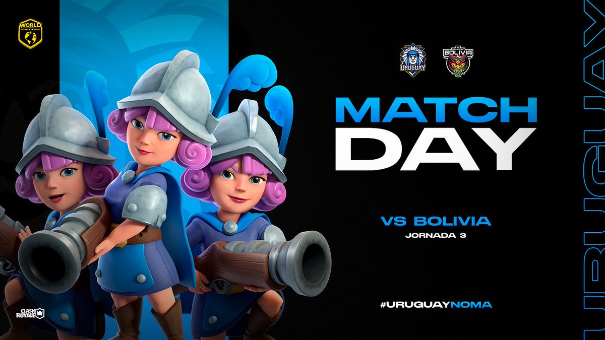 ¡𝐍𝐎𝐒 𝐉𝐔𝐆𝐀𝐌𝐎𝐒 𝐓𝐎𝐃𝐎!

En 10 minutos jugaremos por el pase a playoffs, dejaremos todo en la arena para representar de la mejor manera a la celeste 👊.

🏆 <a href="/WorldLeagueCR/">World Royale League</a>
🆚️ <a href="/BoliviaCR/">Selección Boliviana CR</a>
⏰ 22HS 🇺🇾
📺 twitch.tv/piplup05