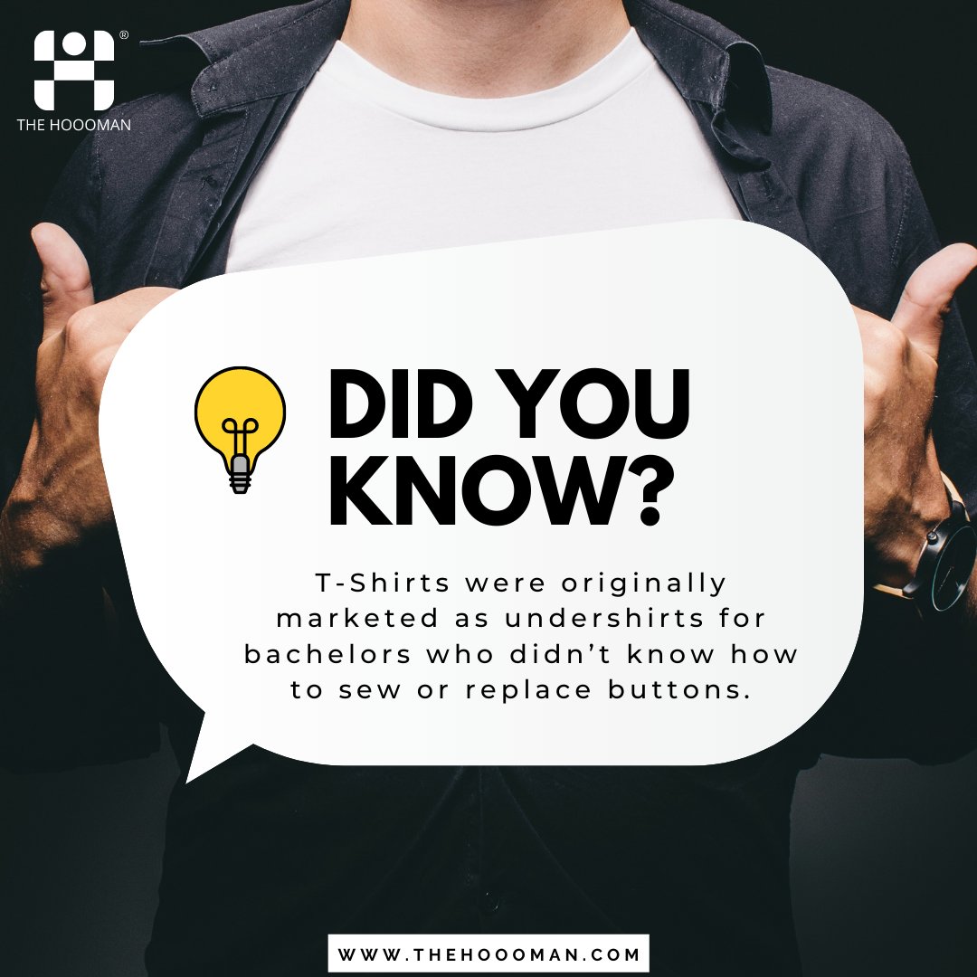 THoooman's tweet photo. Did you know? 🤔 T-Shirts were originally marketed as undershirts for bachelors who didn’t know how to sew or replace buttons. 🤸‍♀️

 #tshirt #fashion #shirt #style #tshirtdesign #tee #tshirts #gift #apparel #clothing #streetwear #instagood #design #hat #love #model #streetstyle https://t.co/rbpuxtxlg5