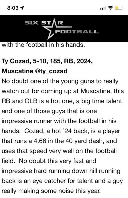 ty_cozad's tweet photo. Thanks for the write up! @6starfootballIA https://t.co/wfTcqZQiXJ