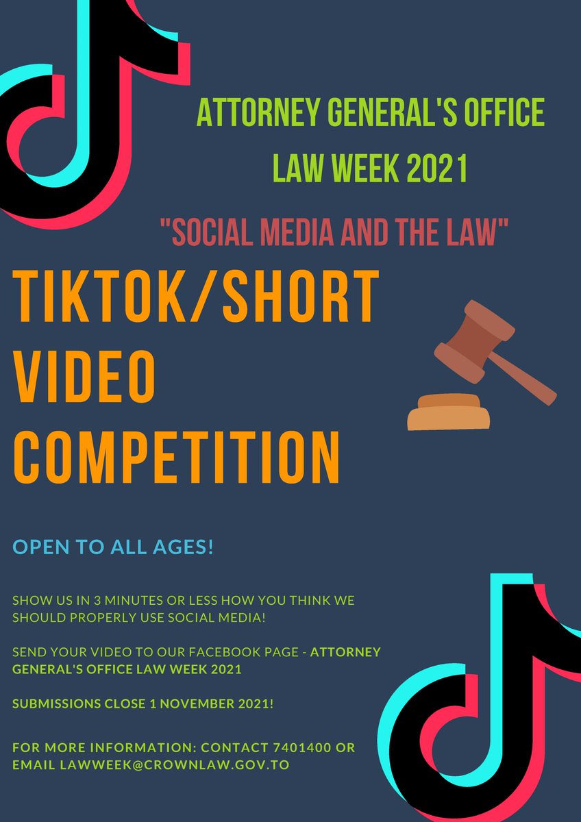AGO_Tonga's tweet photo. Law Week 2021 Competitions

Poster
Poetry
Essay
Tiktok / Short Video

"Social Media and the Law" https://t.co/BX78jXQItY