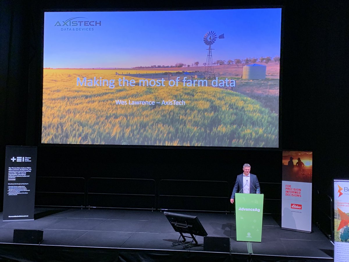 AxisTech_IoT's tweet photo. Our Managing Director @the_wes_man_ Wes Lawrence speaking at #AdvanceAgSA on Making the most of farm centric data. #FAIRdataprinciples #8pillarsofAgTech #datamanagement #datareuse #datacollaboration https://t.co/kIu1QB3H3F