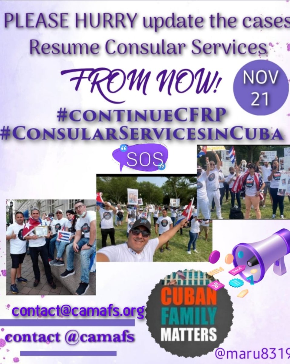 Lizmarcosm's tweet photo. PLEASE HURRY update the cases
Resume Consular Services FROM NOW! 
👉contact camafs 
📧contact@camafs.org
#ConsularServicesinCuba 2021
#continueCFRP
@Miguel4Miami @LosPichyBoys @MarioDB https://t.co/uGllpQo5XU