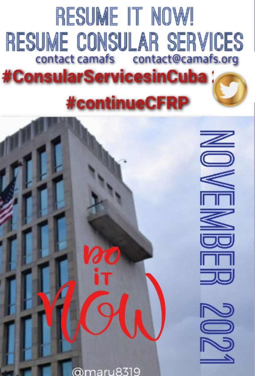 Lizmarcosm's tweet photo. ON behalf of Residents and Americans Citizens
Resume Consular Services NOW
MAKE IT OFICIAL!
👉contact camafs 
📧contact@camafs.org
#ConsularServicesinCuba 2021
#continueCFRP
@Miguel4Miami @LosPichyBoys @MarioDB https://t.co/5TgIhWCtMb
