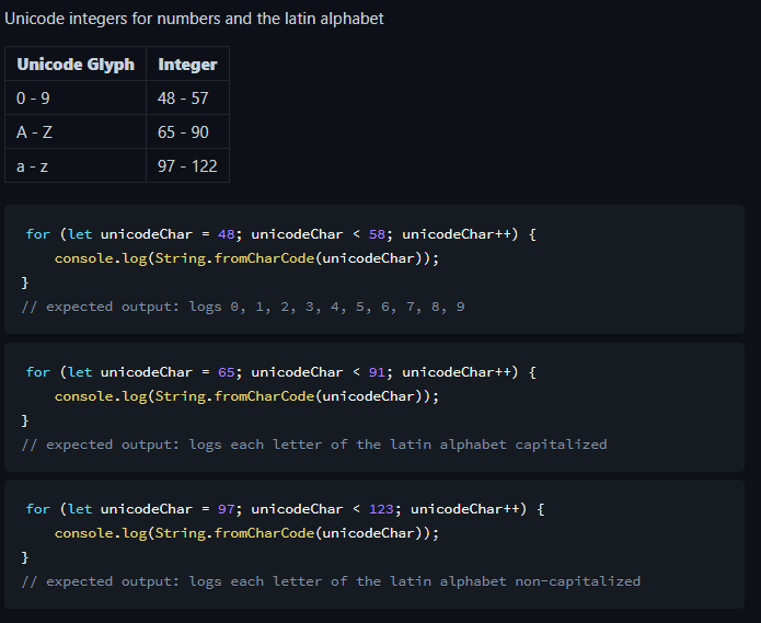 alexmitchelldev's tweet image. Use the fromCharCode() method in JavaScript!

It returns a string of the #unicode character that corresponds to the integer 

Use case: to loop through numbers or the latin alphabet, see my examples below 👇

#javascript #learntocode #programming