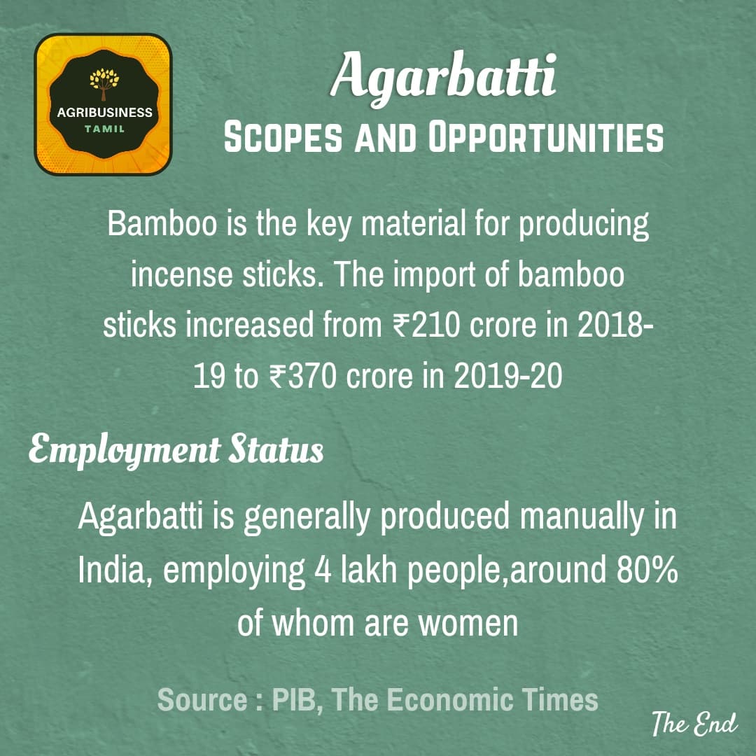 Scope & Opportunities - Agarbatti
A cottage industries for women employment in agriculture.

#agribusinesstamil 
#agricultureworldwide 
#scopeandopportunities 
#incensesticks 
#bamboosticks
