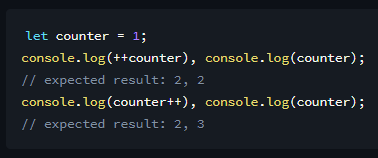 alexmitchelldev's tweet image. JavaScript tip - increment operator position

If the increment operator is before the operand (prefix) &apos; ++variable &apos; it increments and returns the value. However, after the operand (postfix) &apos;variable++&apos; it increments and returns the pre-increment value.
#javascript #learntocode