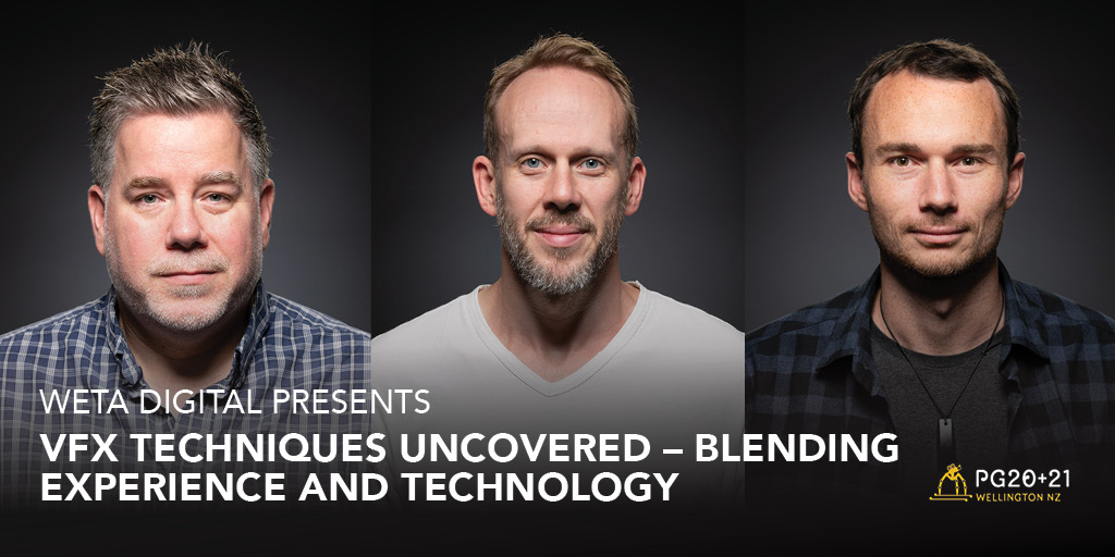 weta_digital's tweet photo. VFX Supes Guy Williams and Luke Millar, and Animation Supe Karl Rapley, will share our latest tech innovations as seen in Jungle Cruise, Shang-Chi and the Legend of the Ten Rings, and The Suicide Squad at Pacific Graphics Conference on 19 Oct 3pm-5pm NZDT. https://t.co/LHe7ephArT https://t.co/m9b126wO7O