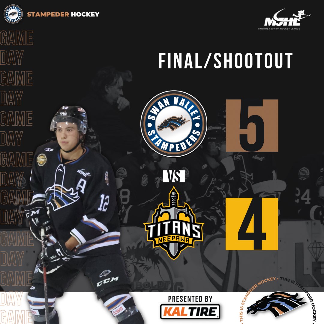 SVStampeders's tweet photo. FINAL
Score: SVS 5 NEE 4
Shots: 26-24 Neepawa

#RunWild | #SVSvsNEE https://t.co/IvcqLuxuGI