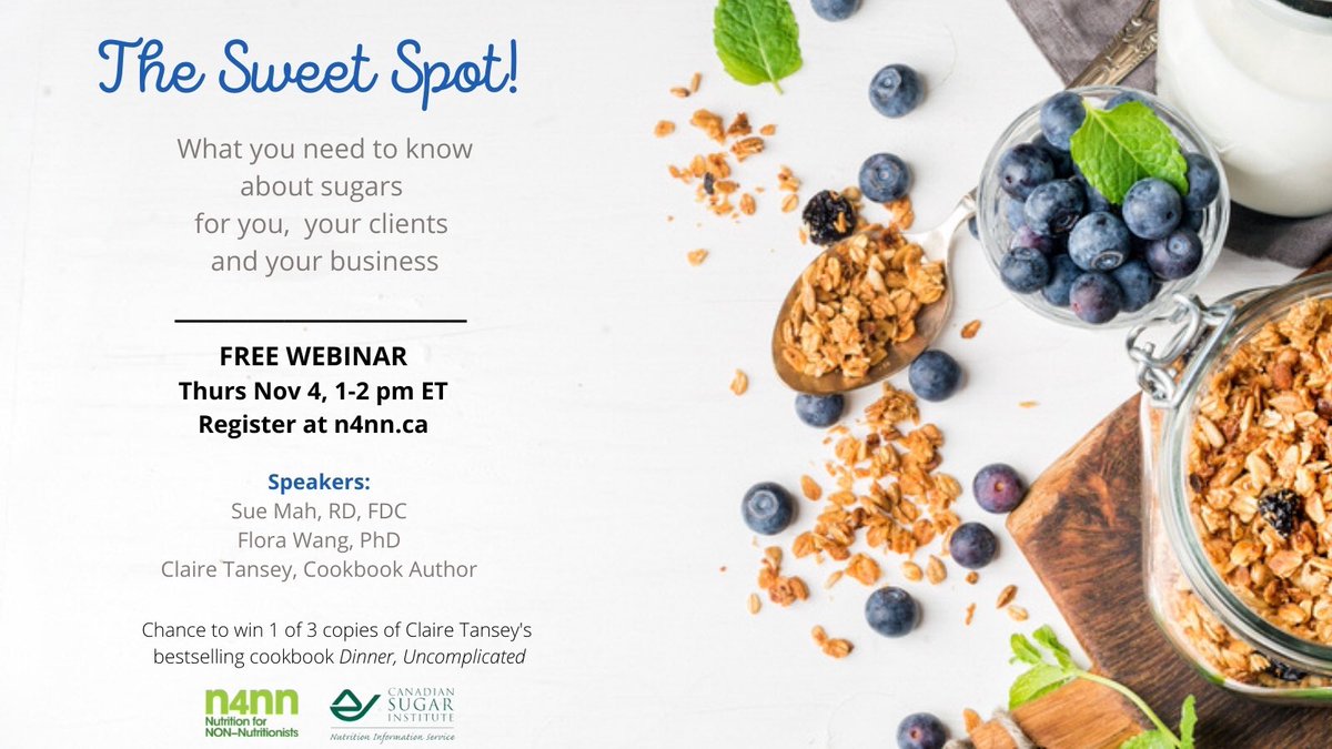 Join us to discover more about sugars! Register at this link: us02web.zoom.us/webinar/regist… or you can also register at n4nn.ca

Recording will be sent to all registrants. Chance to win 1 of 3 bestselling cookbooks-  Dinner, Uncomplicated (NAm.) Hope to see you there!