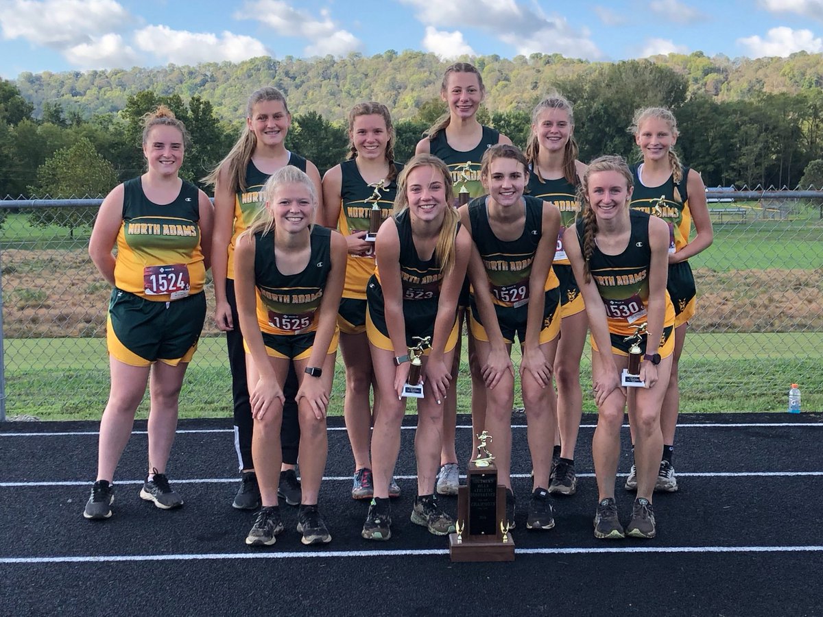 HS GIRLS CROSS COUNTRY - League Champion North Adams
FRONT- AINSLEY GROOMS, AREENA GOON, MARCY SHUPERT, MYLA TOOLE
BACK-SHAYE GOON, TAYLOR SHELTON, ANNA ARMSTRONG, KATELYNN BOERGER, HUNTER GROOMS, MCKENNA SHELTON, COACHED BY KELLY BOERGER
