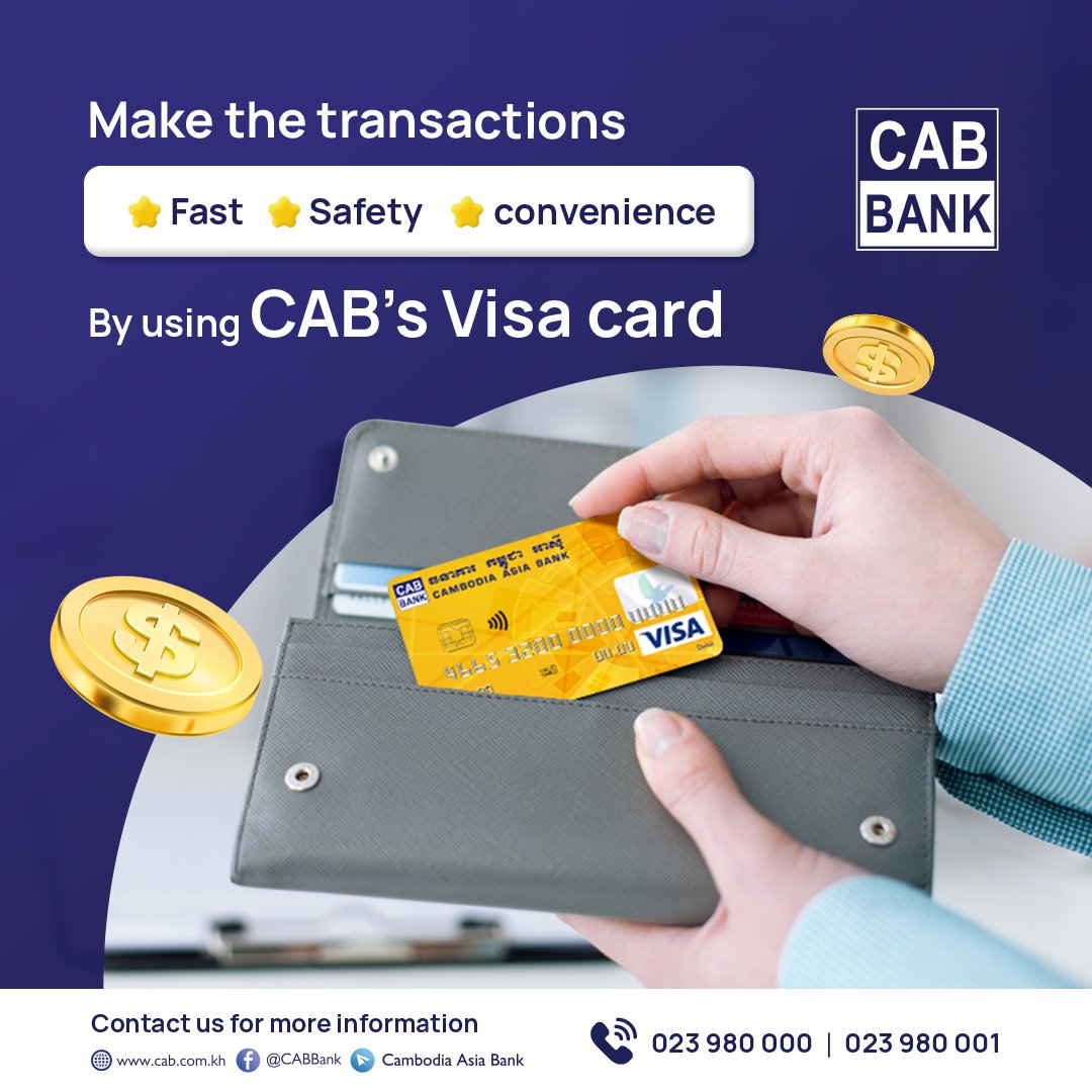 Cambodia Asia Bank on Twitter: "CAB debit card allows you to enjoy cashless  purchases from anywhere. It also gives you discounts and promotions from  our corporate partner by using or presents your