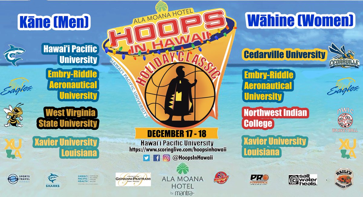 The Hoops in Hawaii Classic is back!   After a year off due to Covid, we’re ecstatic to have teams coming back to Hawaii.  Mahalo (thank you) to the 4 Men’s and 4 Women’s teams for making it happen.  Looking forward to having you here in the islands in December.