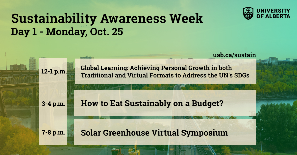 Sustainability Awareness Week kick off is exactly one week from now! Here is our schedule for Day 1:

For more information:
ualberta.ca/sustainability…