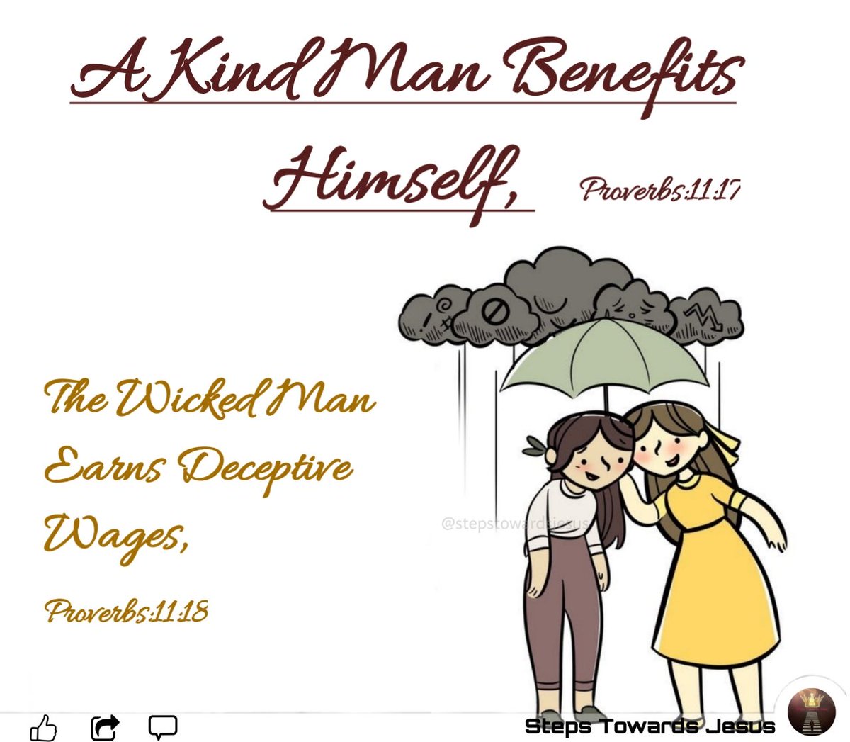 JesusTowards's tweet photo. Proverbs:11:17,18
A Kind Man Benefits Himself,
#god #godword #steptowardsjesus #jesusloves #englishverse #lovablewords #motivationalquotes #biblequotes #morningverse #kind #bekind #dailybibleverse #lord https://t.co/p68VPRuMD0